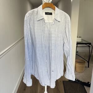 J. CAMPBELL Men XL Button Up Shirt White Light Blue Cotton Check Coastal Preppy
